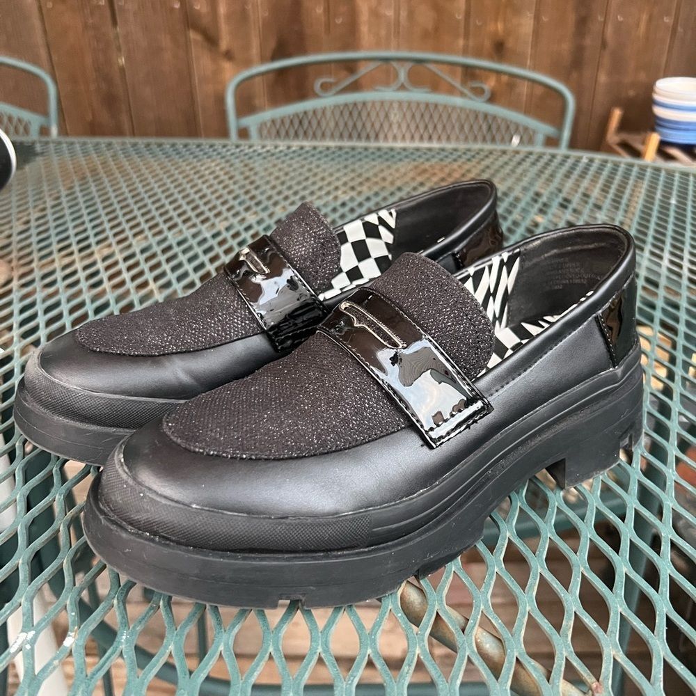 Steve Madden Black Loafers Girls Size 5 Women’s Size 7 Metallic Sparkle Y2K